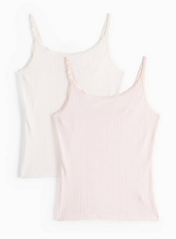 White & Pink Pointelle Cami Thermal Vest Tops 2 Pack  S